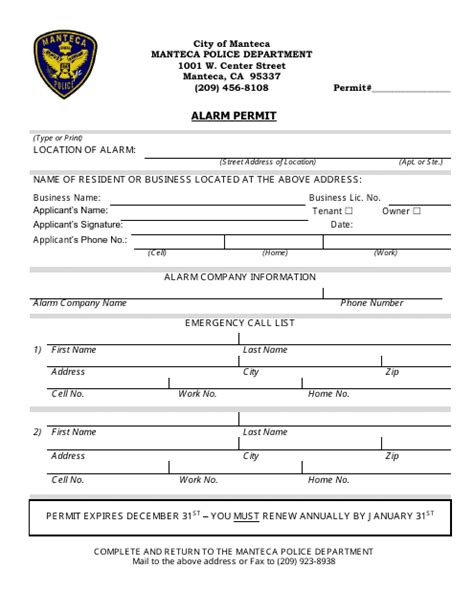 City Of Manteca California Alarm Permit Form Fill Out Sign Online