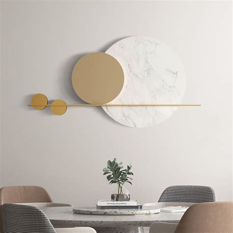 Modern Geometric Wall Decor Round Metal Wall Art In Gold White