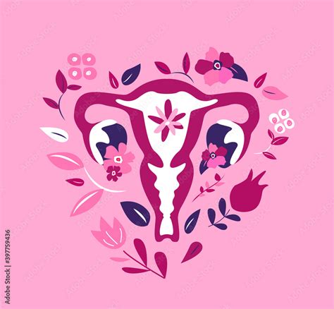 Beautiful Female Reproductive System With Flowers Feminine Gynecology