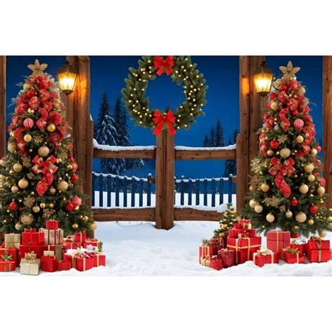 Christmas Red Barn Door Backdrop Rustic Wooden Board Xmas Tree Ts