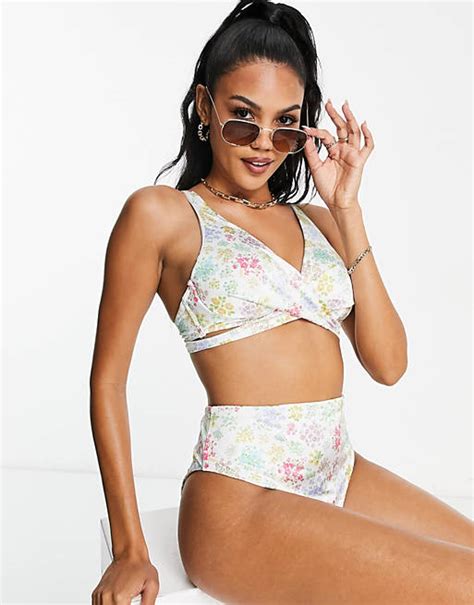 Asos Design Größere Brust Mix And Match Bügel Bikinioberteil Im Wickeldesign Mit