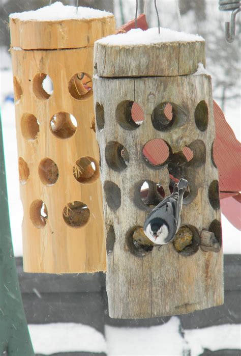 Homemade Cedar Log Suet Bird Feeders Nuthatch Perching Bird House