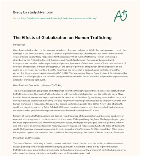 The Effects Of Globalization On Human Trafficking Free Essay Example