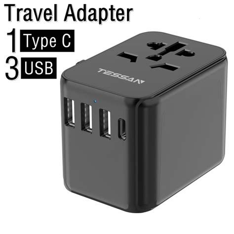 Tessan Universal Travel Adapter With Usb Type C Worldwide Travel Plug