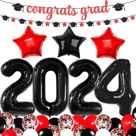 Katchon Red And Black Graduation Decorations 2024 Pack Of 41 Giant 40 Inch