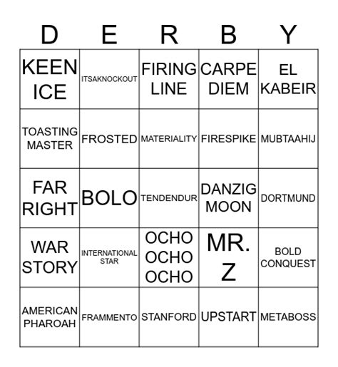 Kentucky Derby Bingo Card