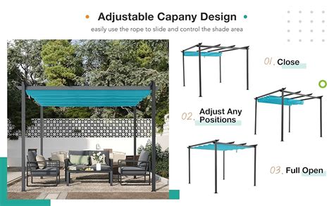 Patiorama 10’ X 10’ Outdoor Retractable Pergola With Sun Shade Canopy Dark Gray