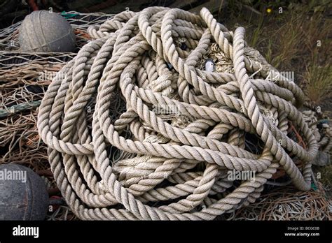 A Pile Of Nylon Rope Or Line Used To Tie Ships To Their Mooring Or