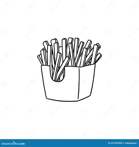 French Fries In Hand Drawn Doodle With Outlines Vector Illustration