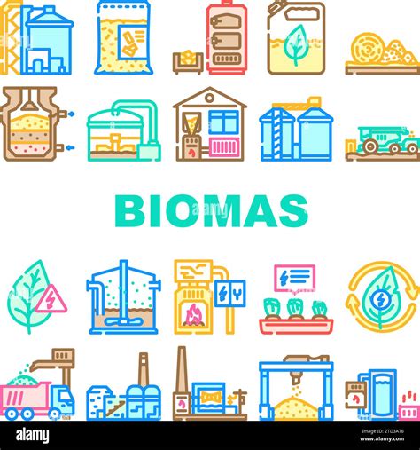 Biomass Energy Plant Green Icons Set Vector Stock Vector Image Art