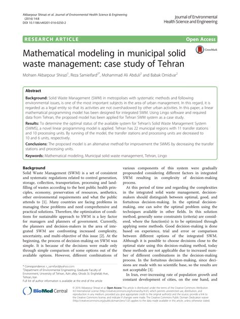 PDF Mathematical Modeling In Municipal Solid Waste Management Case