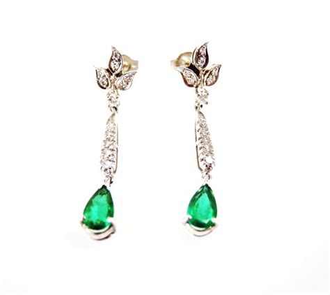 Vintage Emerald and Diamond Drop Earrings