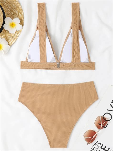 Solid V Neck Bikini Swimsuit SHEIN USA