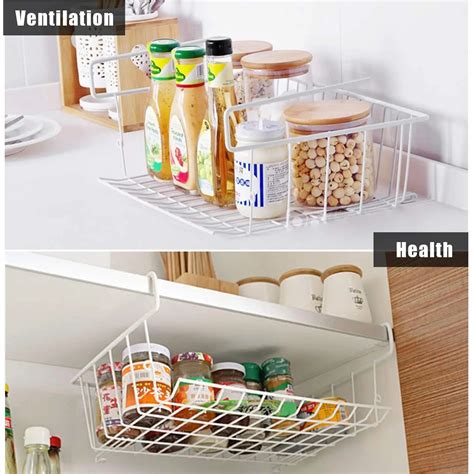 2 Pcs Under Shelf Storage Basket Under Cabinet Storage Wire Basket Organizer Fit Dual Hooks for ...