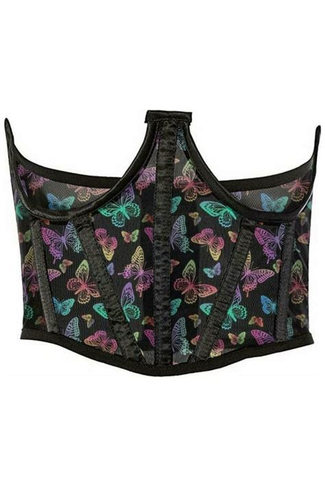 Daisy Corsets Lavish Neon Butterfly Print Mesh Open Cup Waist Cincher