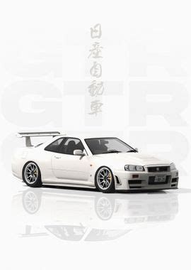 White JDM Nissan GTR R34 Poster Picture Metal Print Paint By