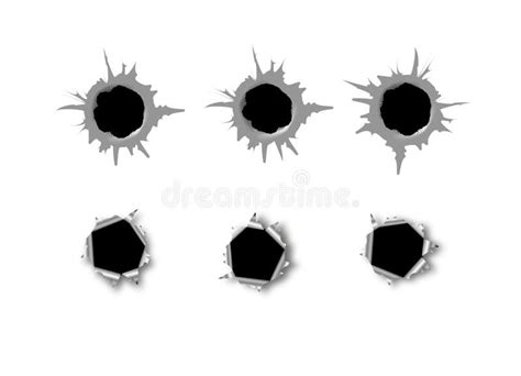 Ragged Hole Metal Bullets White Transparent Stock Illustrations