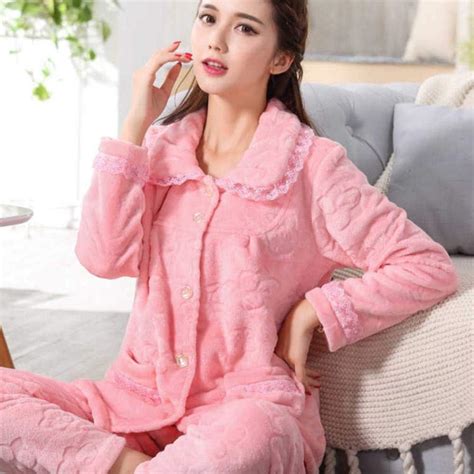 Fzh Pyjamas D Hiver Ensemble Femmes Flanelle Pais Haut Chaud Et