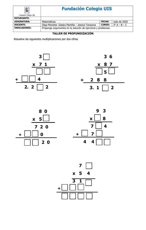 Cuaderno De Multiplicaciones Una Cifra Dos Cifras Tres