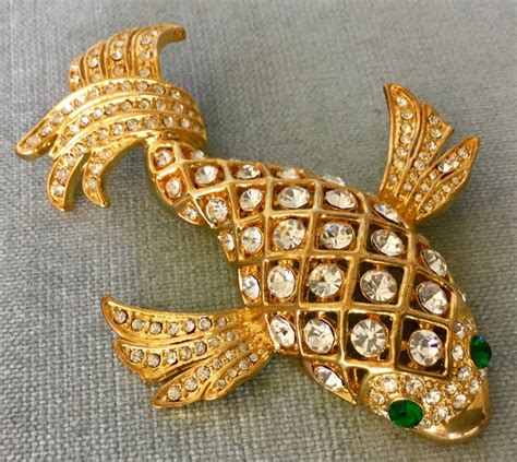 Bursting Jeweled Clear DiamantÉ Huge Koi Goldfish Crystal Emerald