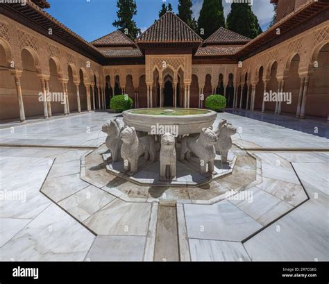 Court Of The Lions Patio De Los Leones With Fountain At Nasrid