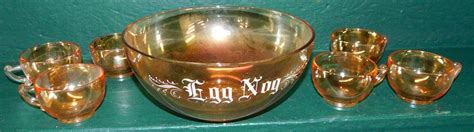 7 Piece Carnival Glass Egg Nog Punch Set 0724 On Dec 14 2022 Langston Auction Gallery In Nc