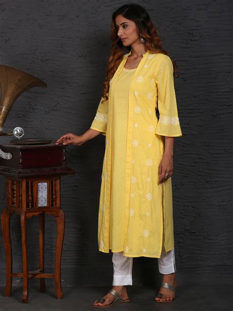 Attached Jacket Style Long Kurta With Flared Sleeves Ethnic And Beyond