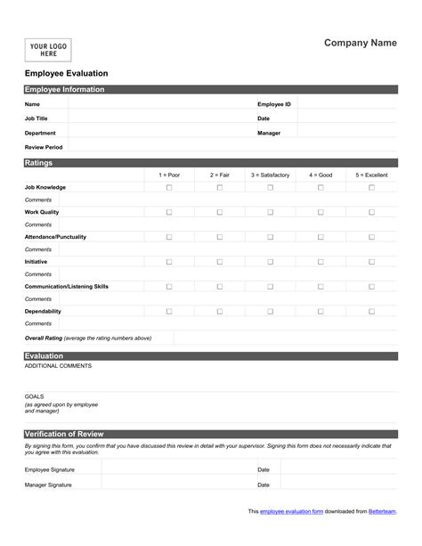 Employee Evaluation Form Download 20170810