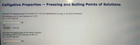 Solved Colligative Properties Freezing And Boiling Points Chegg