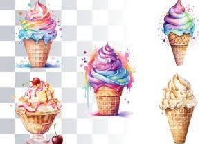 Scrumptious Ice Cream Watercolor Clipart Graphic By Loony Dream Designs