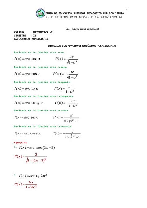 DOC DERIVADAS FUNCIONES INVERSAS Doc DOKUMEN TIPS