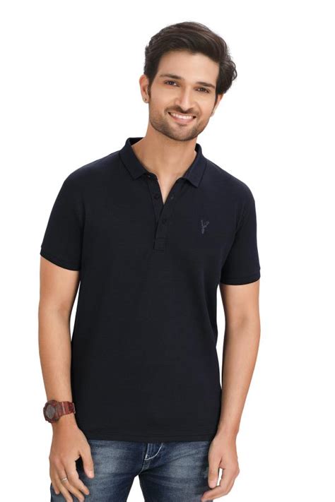 Kala Kendra Navy Blue Half Sleeves Collar T Shirt For Men