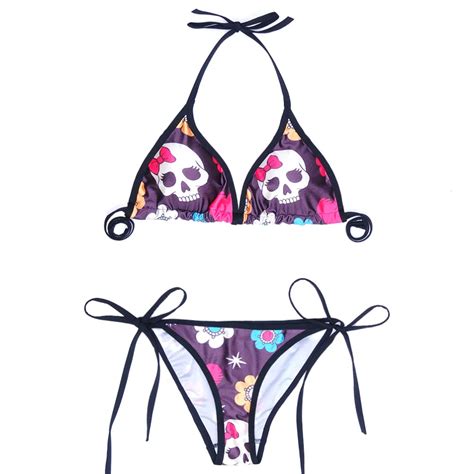 Sexy 2016 Summer Skull Flower Digital Printing Bikinis For Women Push