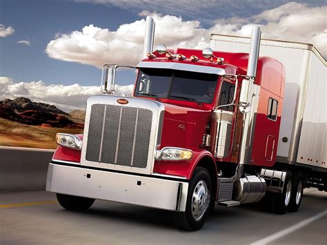 Hd Wallpaper Red Peterbilt Semi Trailer Truck Road The Sky The