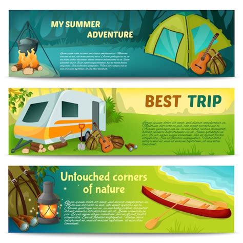 Free Vector Camping Horizontal Banners Set