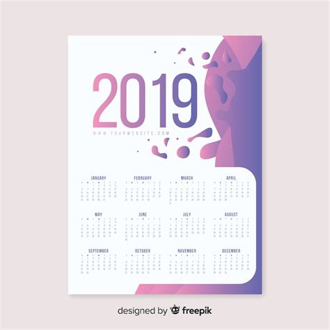 Plantilla Moderna De Calendario De 2019 Con Formas Abstractas Vector