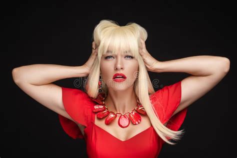 Sensual Blonde Woman With Red Lips Stock Image Image Of Attractive Sensual