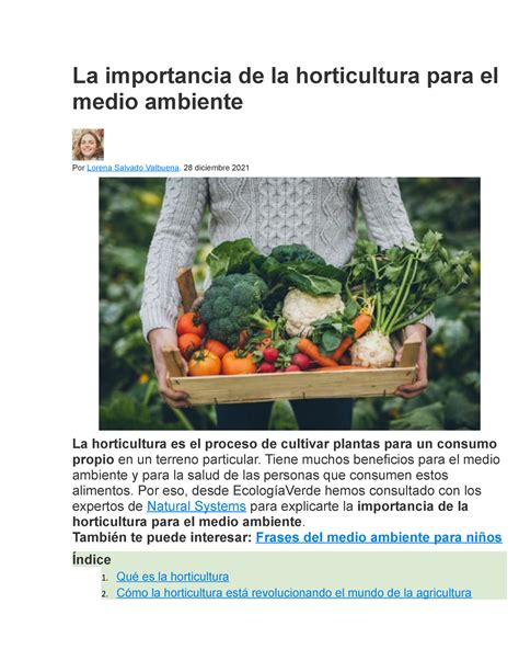 La Importancia De La Horticultura Para El Medio Ambiente La