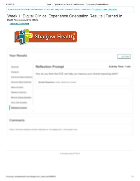SOLUTION Nrs 434vn Topic 1 Assignment Shadow Health Digital Clinical