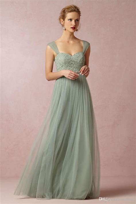 Sage Colors Sheer Straps Lace Bodice Vintage Wedding Dresses For