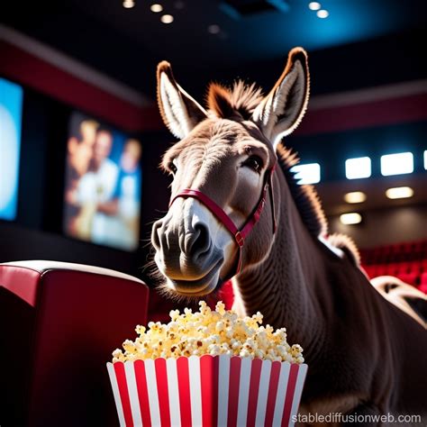 Donkey Eating Popcorn At Cinema Stable Diffusion Online