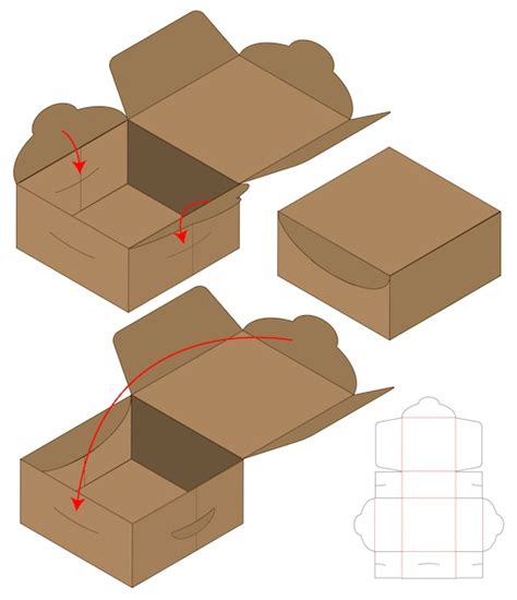 Diseño de plantilla troquelada caja de embalaje maqueta 3d Vector