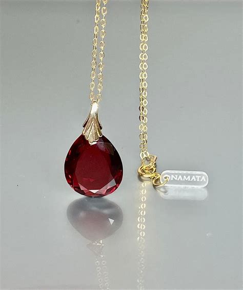 14k Gold Ruby Teardrop Necklace21ct July Birthston Red Stone Pendant