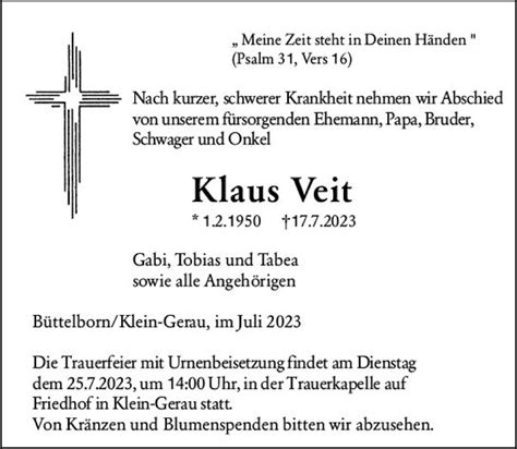 Traueranzeigen Von Klaus Veit Vrm Trauer De