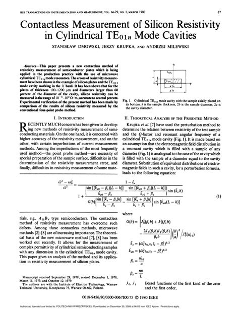 Pdf Contactless Measurement Of Silicon Resistivity In Cylindrical