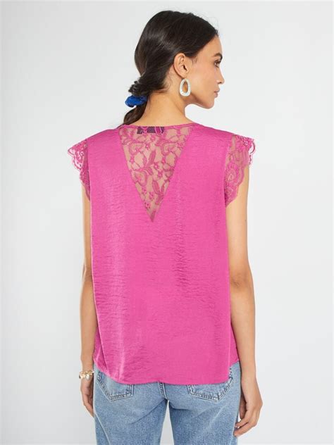 Blouse satinée avec dentelle Fushia Kiabi 15 00