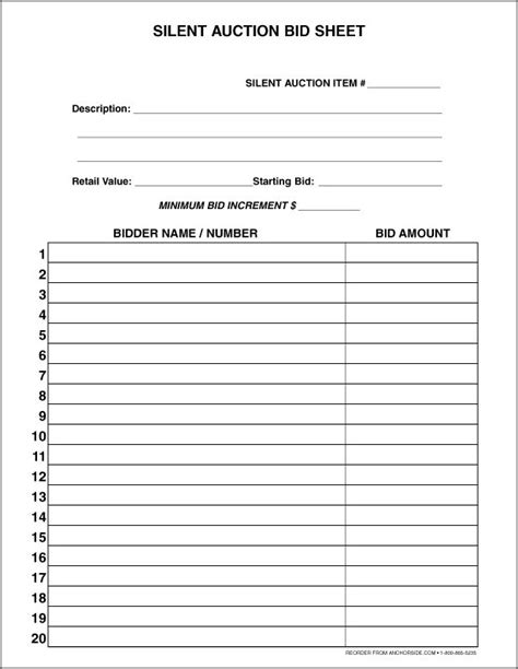 Free Silent Auction Bid Sheets Pdf