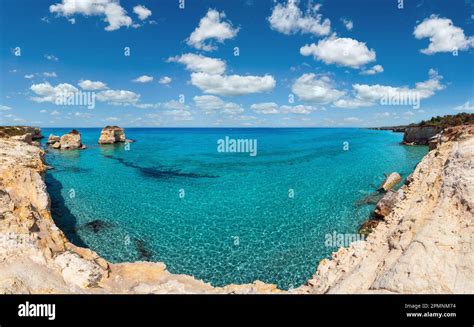 Picturesque Seascape With White Rocky Cliffs Sea Bay Islets And