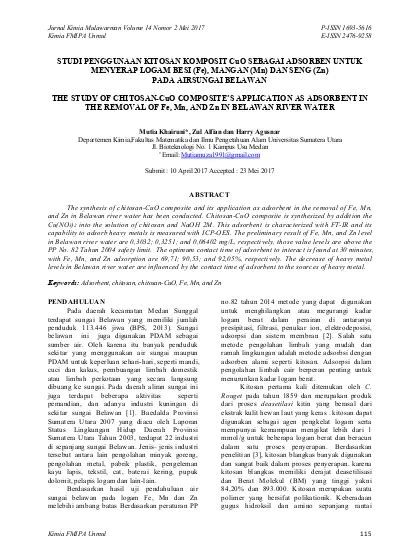 STUDI PENGGUNAAN KITOSAN KOMPOSIT CuO SEBAGAI ADSORBEN UNTUK MENYERAP
