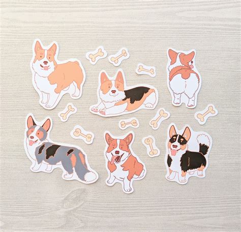 Corgi Sticker Set Cute Corgi Stickers Cute Dog Sticker Set Etsy